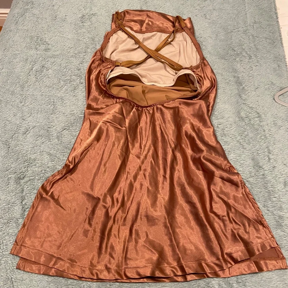 Weissman Charmeuse Copper Cowl Neck Slip Dress – Adult Medium
